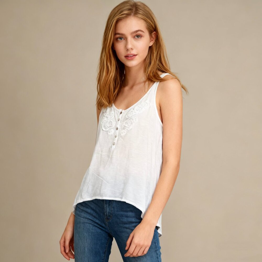 LOGG BY H&M Tank Top Womens Ruffle White 3D flowers Size M